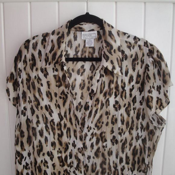 Bethany Womens Blouse 18W 1X Animal Print Sheer Top - Picture 2 of 3
